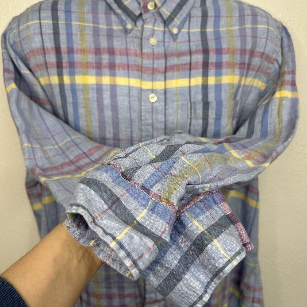 Brooks Brothers Linen Button Up Shirt Mens XL Plaid Pastel Madras Irish Linen - Picture 3 of 11